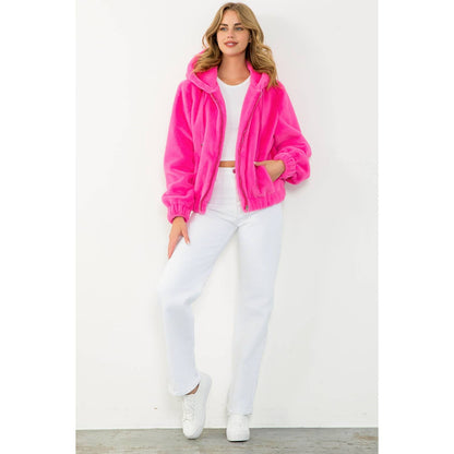 Faux Fur Jacket: PINK / XS-S-M-L(1-2-2-1)