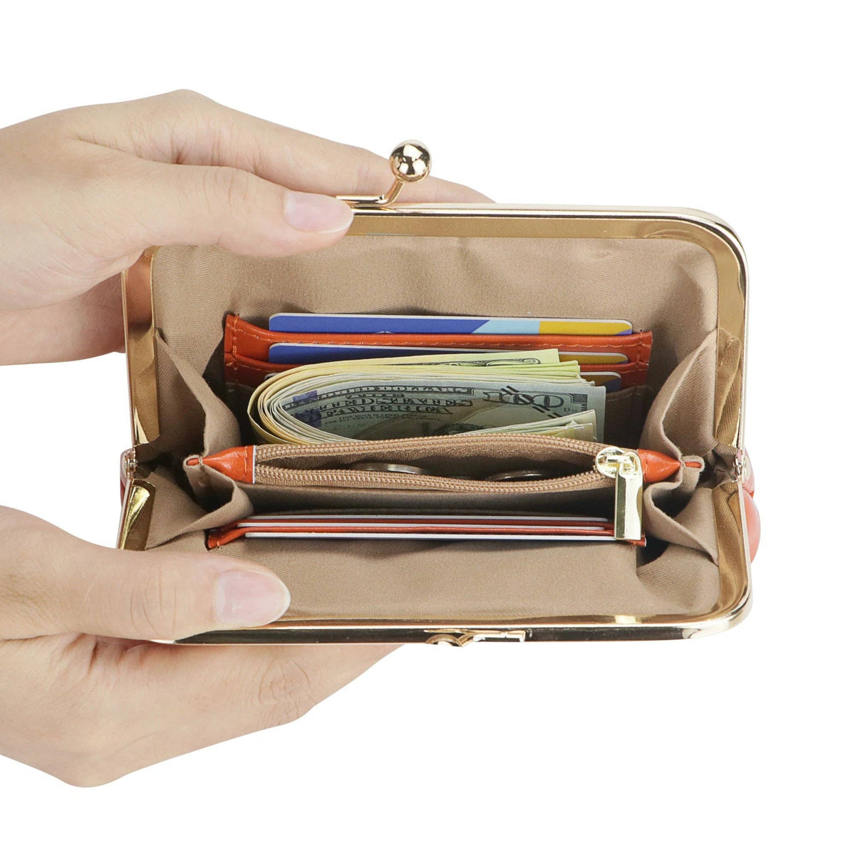 Real Leather RFID Kiss-Lock Wallet: Rose