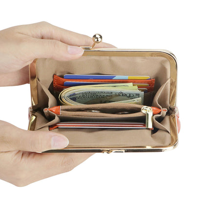 Real Leather RFID Kiss-Lock Wallet: Rose