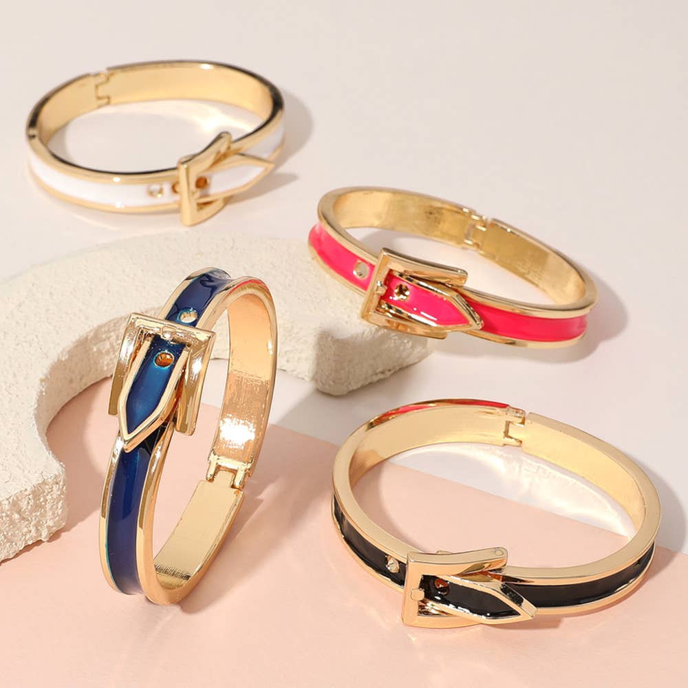 Gold Plated Enamel Belt Hinged Bangle Bracelet
: Pink