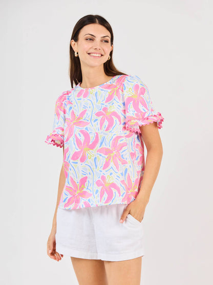 Cassidy Top | Hibiscus Harmony White: 2-2-2;S-M-L