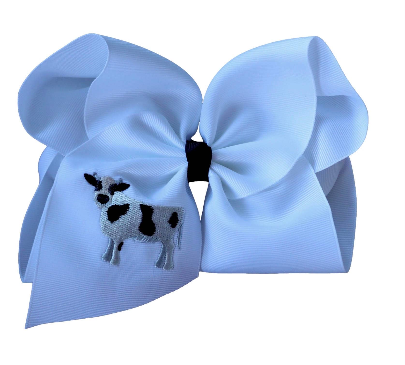 Cow Embroidered Hair Bow  : Nylon Headband / 5 inch