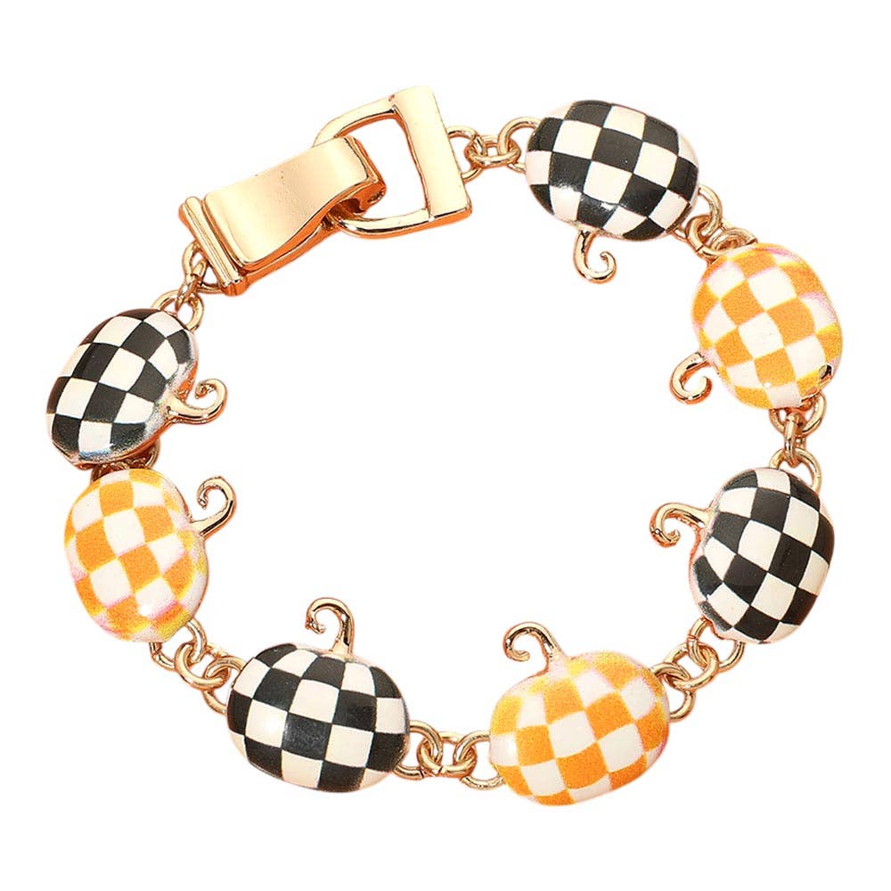 Halloween Checkered Pumpkin Charm Link Magnetic Bracelet