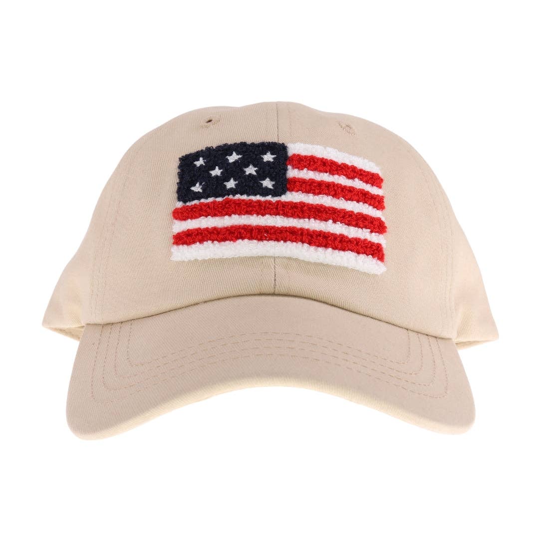 Unisex Chenille USA Flag Patch C.C Ball Cap BAB8002: Beige