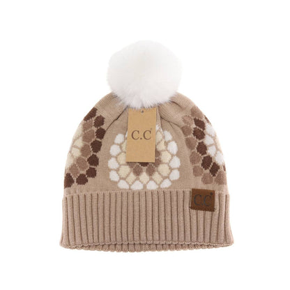 Flower Pattern Pom C.C Beanie HAT7396: Black