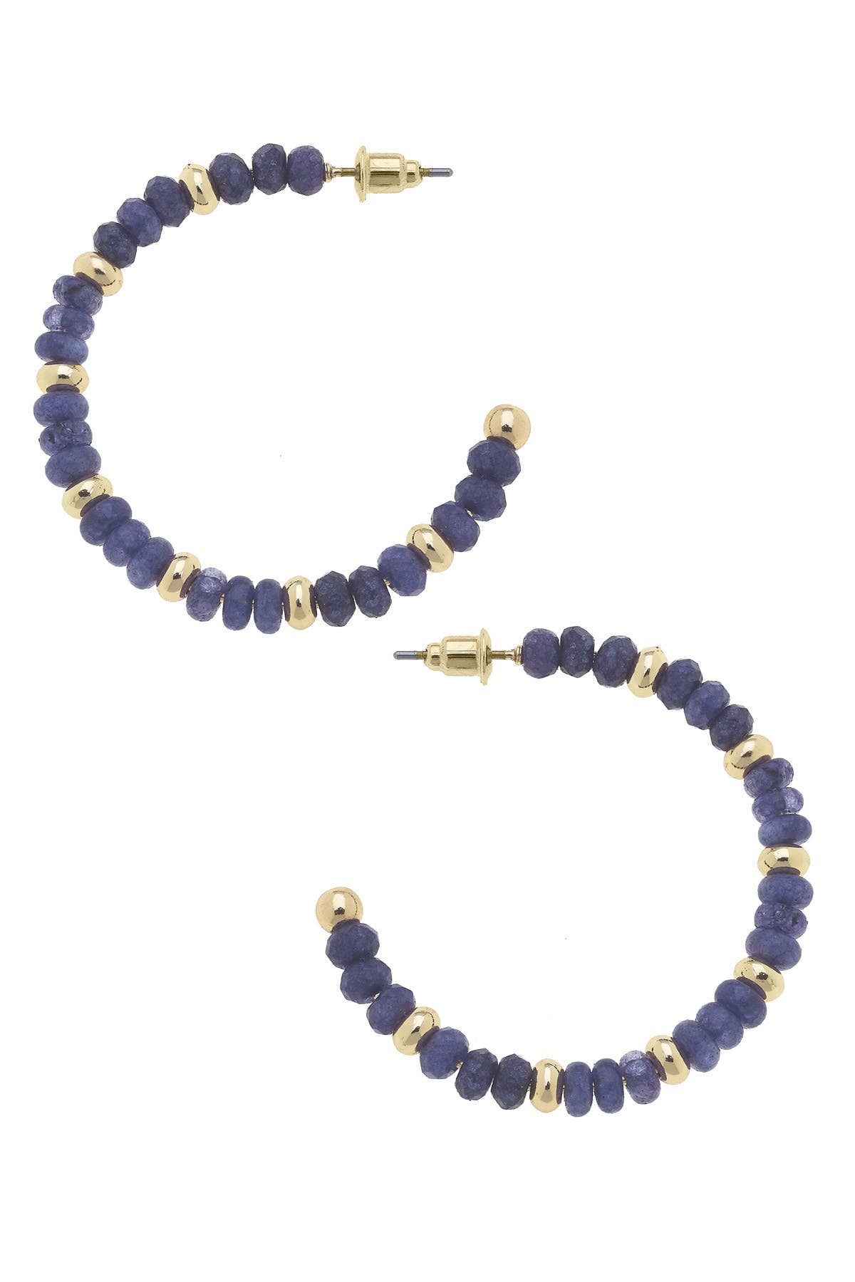 Hallie Beaded Gemstone Hoop Earrings: Navy