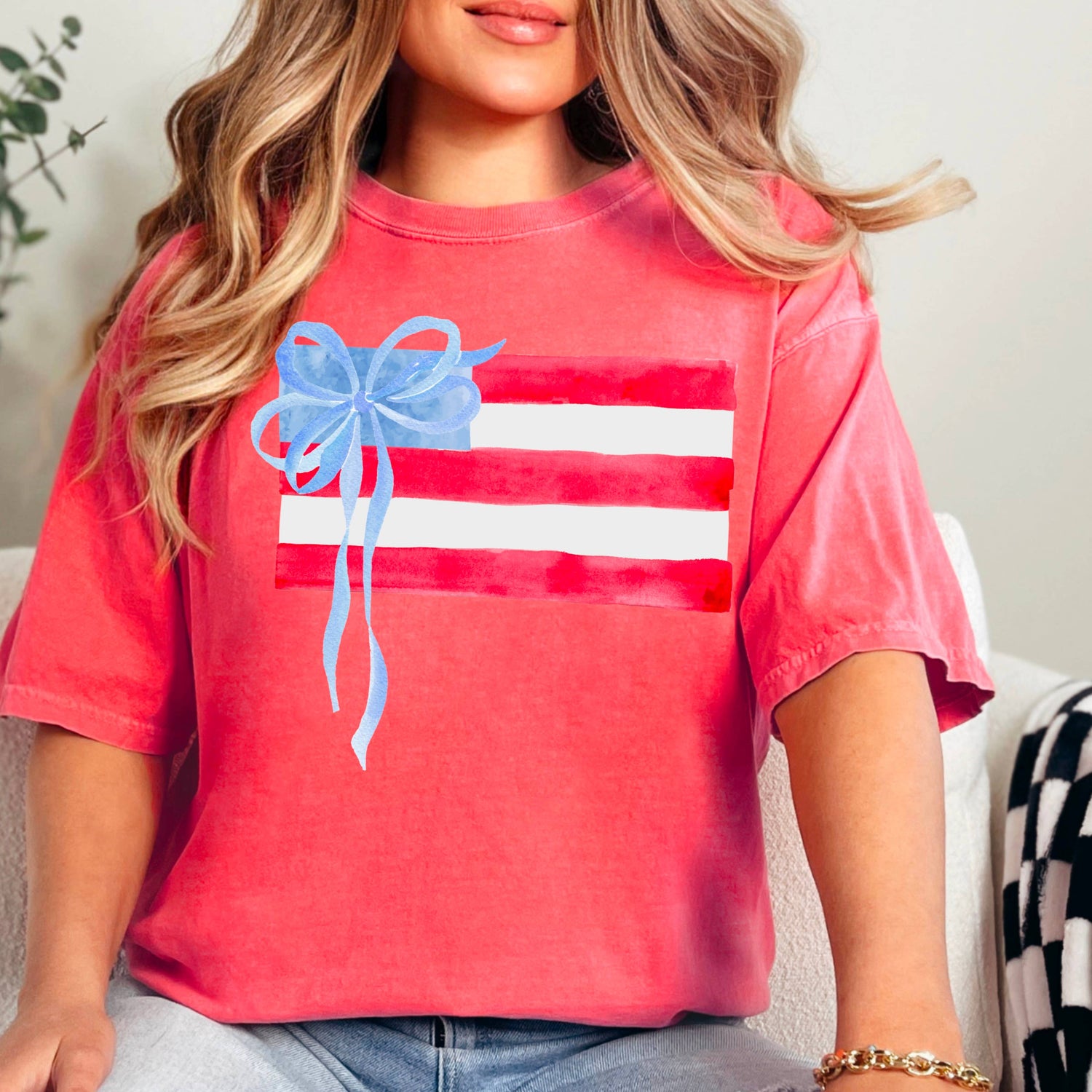 Coquette American Flag July 4th Graphic Shirt |Comfort Color: White / Large