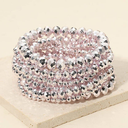 9PCS - Faceted Beaded Stretch Multi Layered Bracelets: Lavender