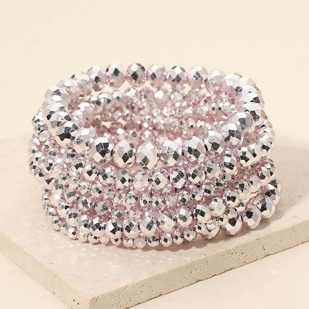 9PCS - Faceted Beaded Stretch Multi Layered Bracelets: Gray