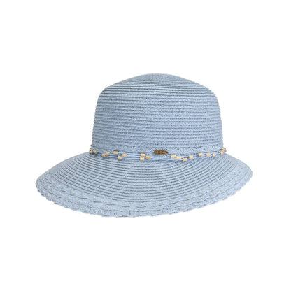 Wooden Bead Trim Cloche C.C Sun Hat STH0026: White