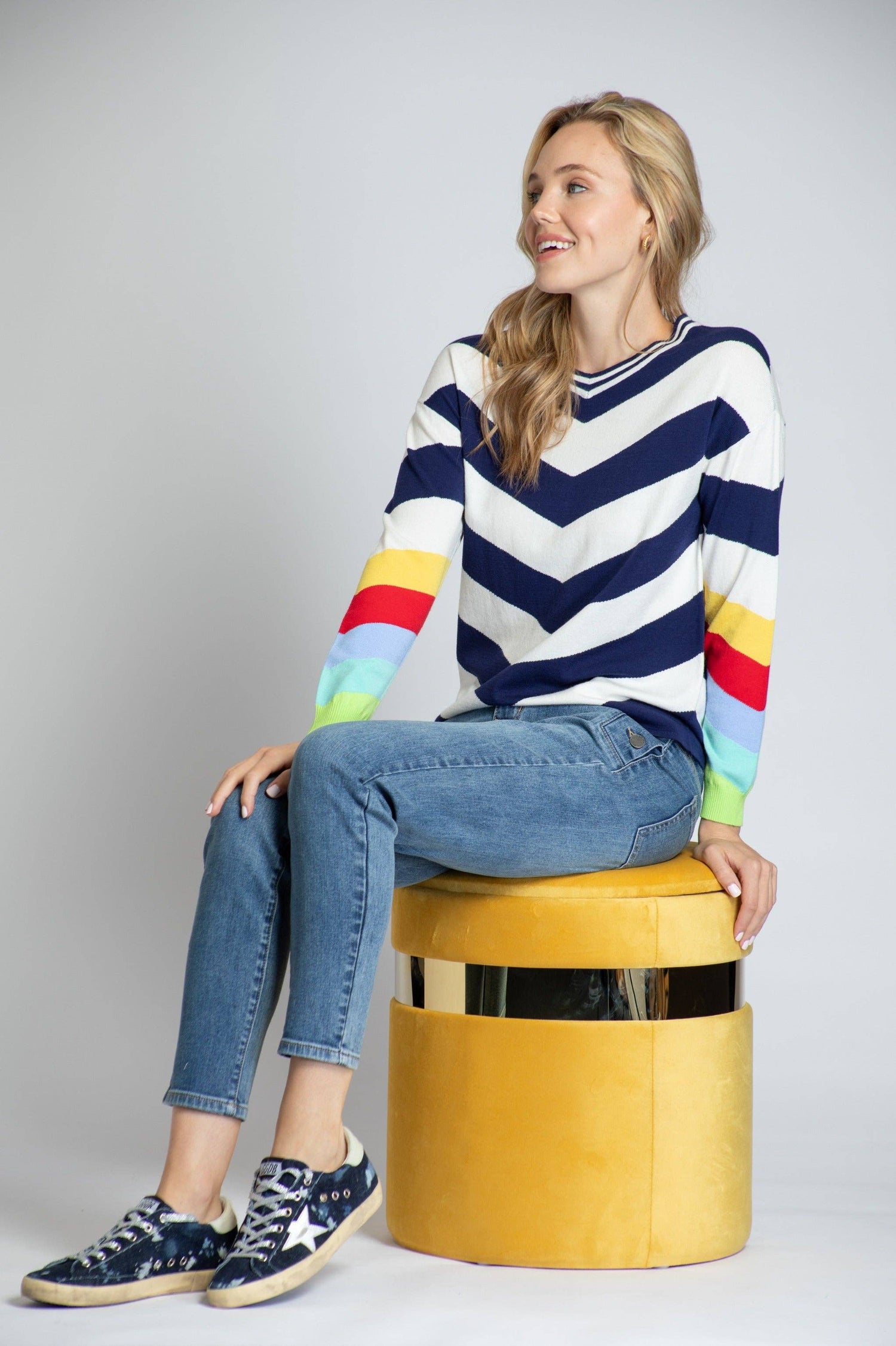 Chevron Pull Over With Rainbow Cuffs: MULTI / S