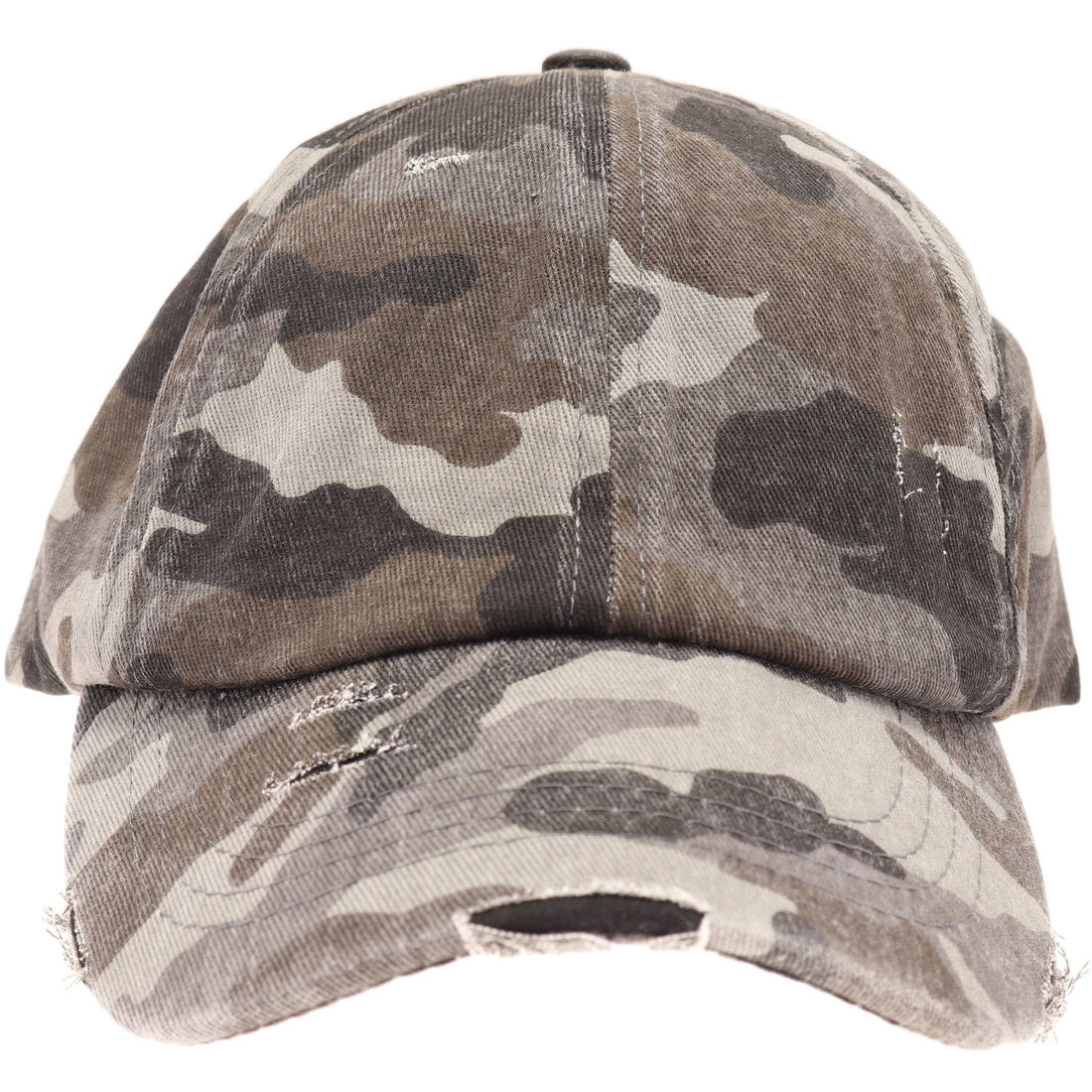 Washed Denim Criss-Cross High Ponytail CC Ball Cap BT799C: Grey Camo