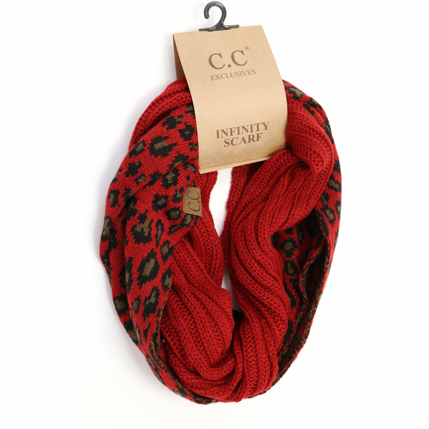 Ribbed Knit Leopard Accent CC Infinity Scarf SF80: Black