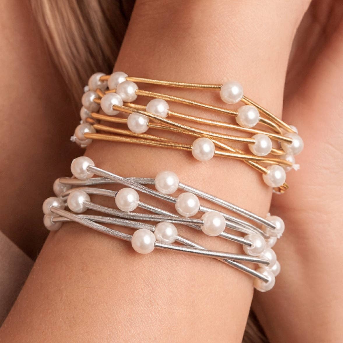 Boho Layered Spring Coil Guitar String Bracelet Set - 6026: S0OX3T6027 Silver