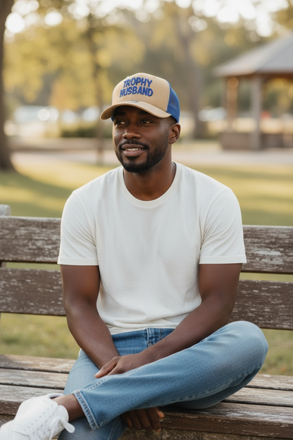 Trophy Husband Embroidered Hat for Husbands, great wedding, engagement gift: Black/Silver with Rope