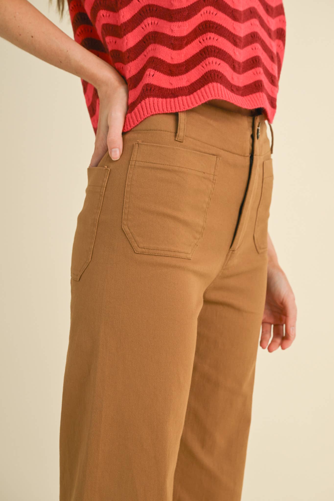 HIGH WAIST CROPPED WIDE LEG PANTS MP3303: Berry Pink / M