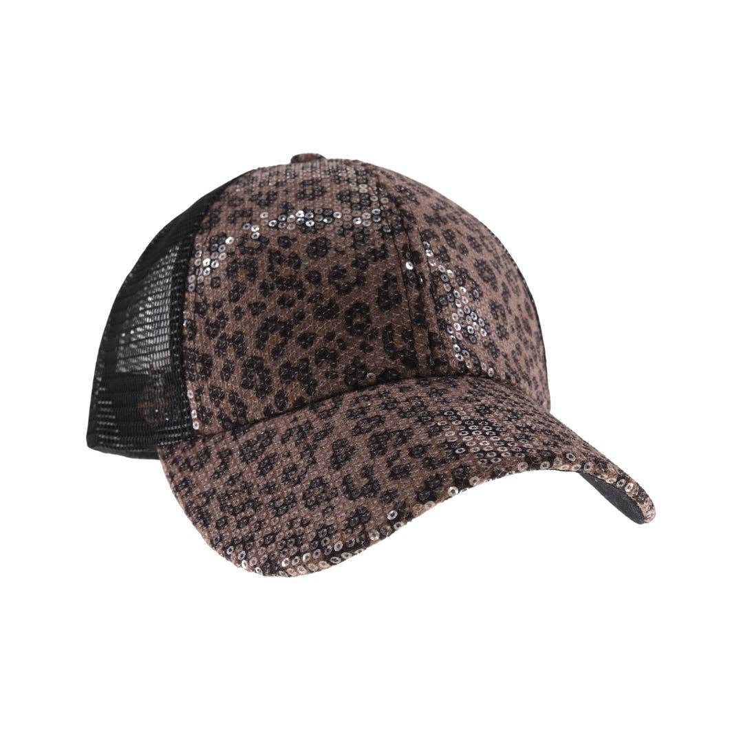 Clear Sequin Leopard C.C Ball Cap BAB8041: Taupe