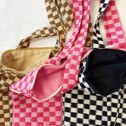 Check Yourself Zipped Tote Bag: Pink