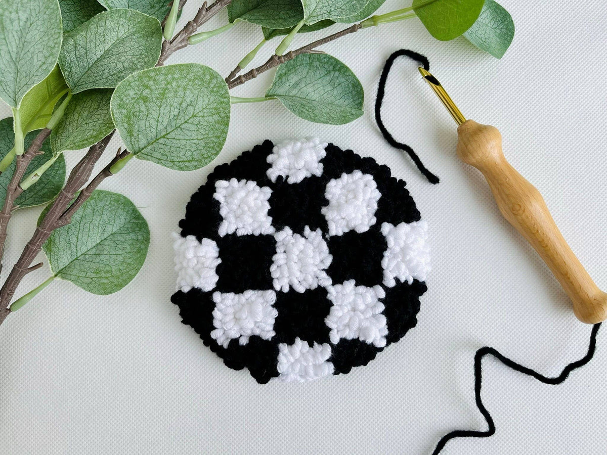 Black &amp; White Checkered Punch Needle Mug Rug Kit