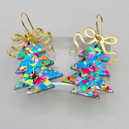 Merry Confetti Tree Earrings Christmas- Teal