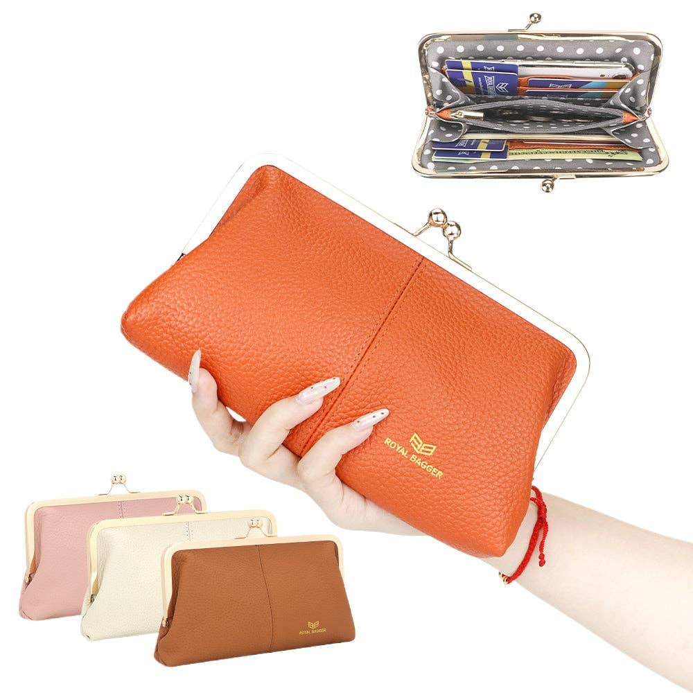1468 Leather RFID Kiss-Lock Wallet: Black
