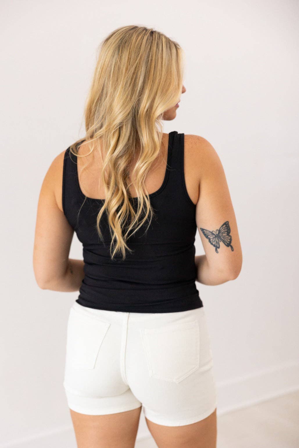 Bella Square Neck Rib Knit Tank Top Black: Black / XS