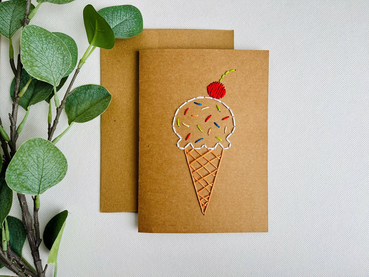 DIY Ice Cream Cone Embroidery Card Kit for Beginners
