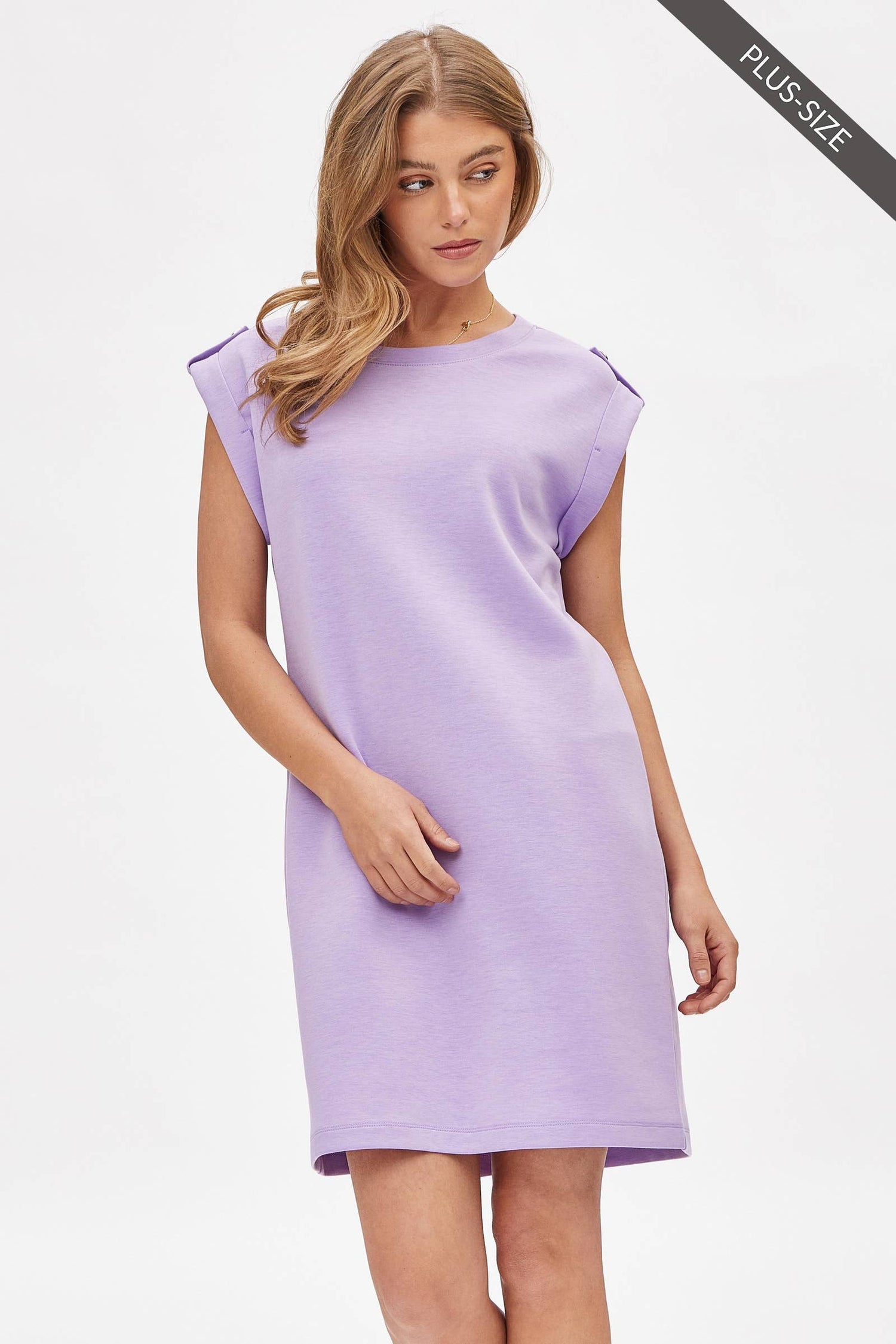 PLUS SIZE Cap Sleeve Scuba Modal A-Line Dress TRV-RETREATP: LILAC