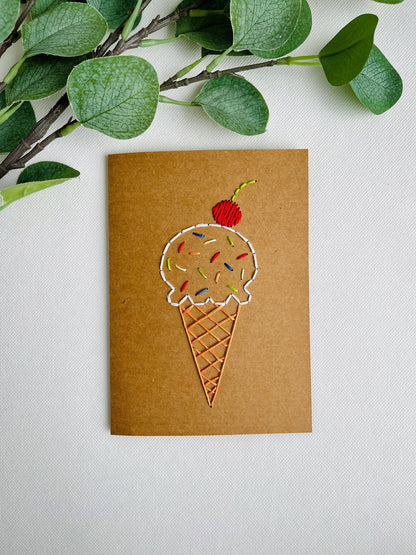 DIY Ice Cream Cone Embroidery Card Kit for Beginners