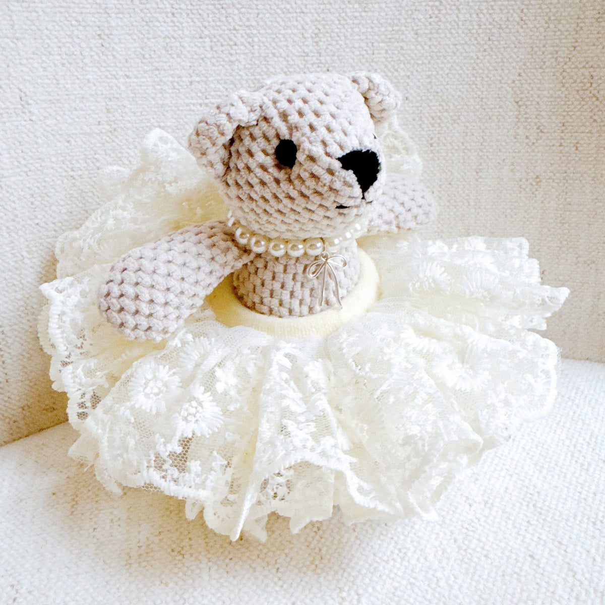 Tutu Scrunch Ballerina Bear Bag Charm: Cream Tutu