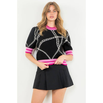 THML Short Sleeve Knit Top: BLACK / SMALL