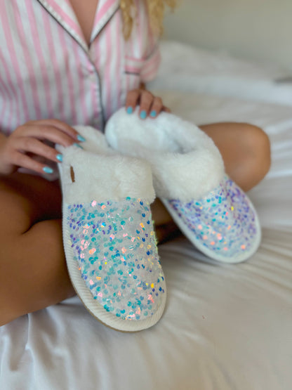 Sequin Faux Fur C.C Slippers SPE0012: Red / SM/MD