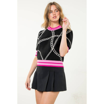 THML Short Sleeve Knit Top: BLACK / LARGE