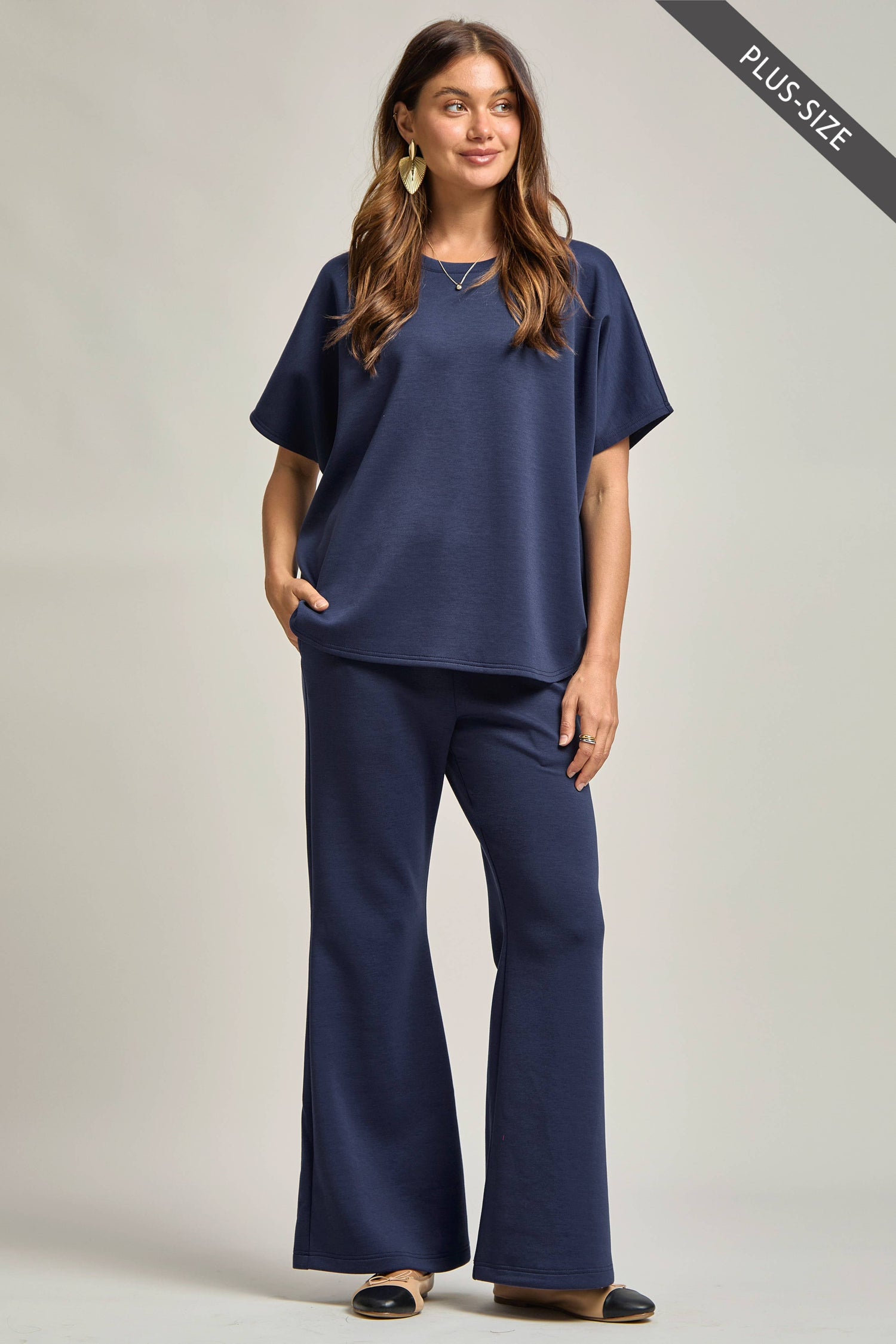 Poncho Top + Bell Bottom Modal Set : Navy