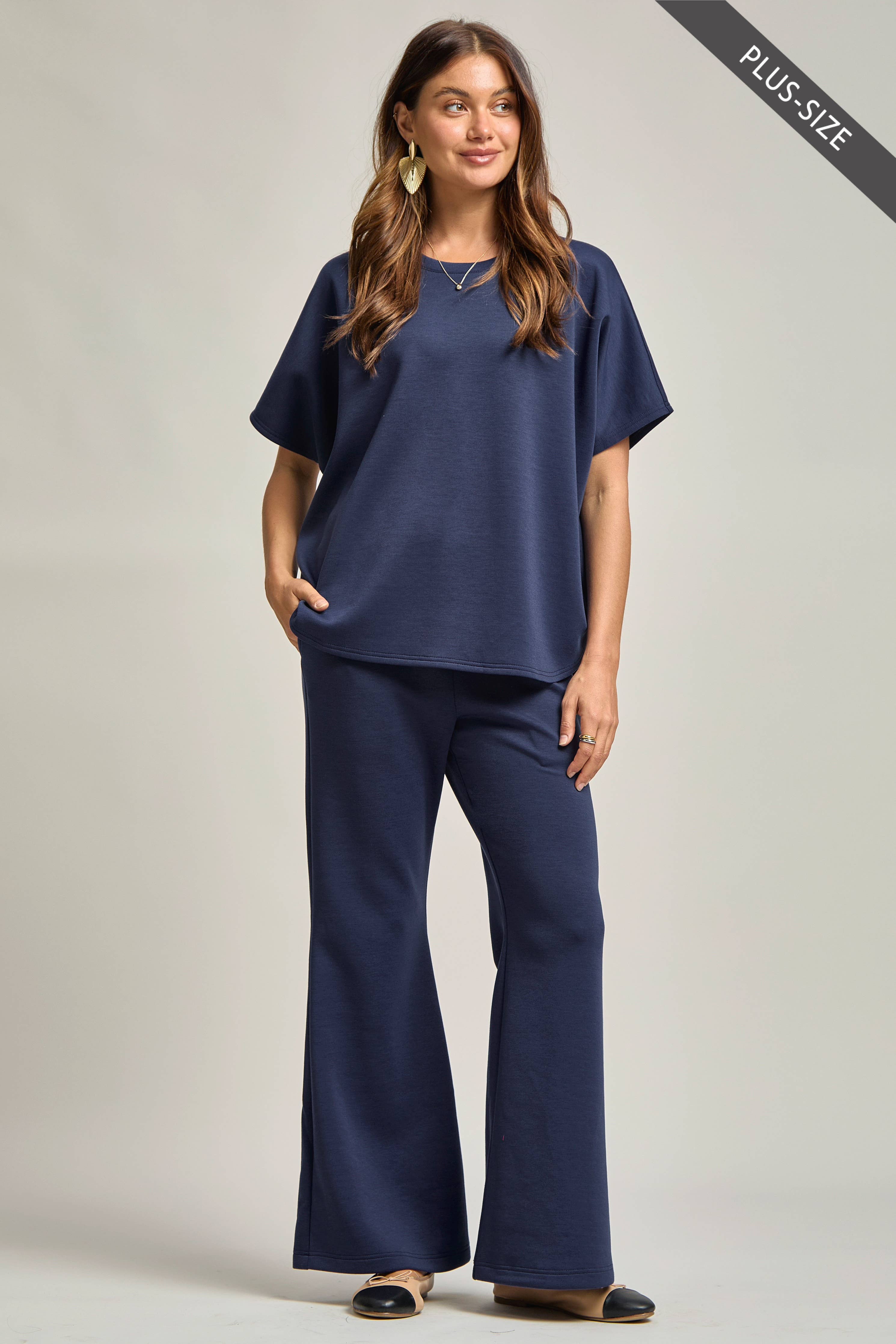 Poncho Top + Bell Bottom Modal Set : Navy