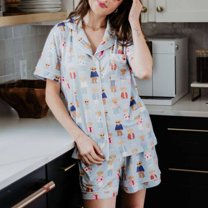 Teddy Bears Pajama Sets for Women: Light Blue / XL