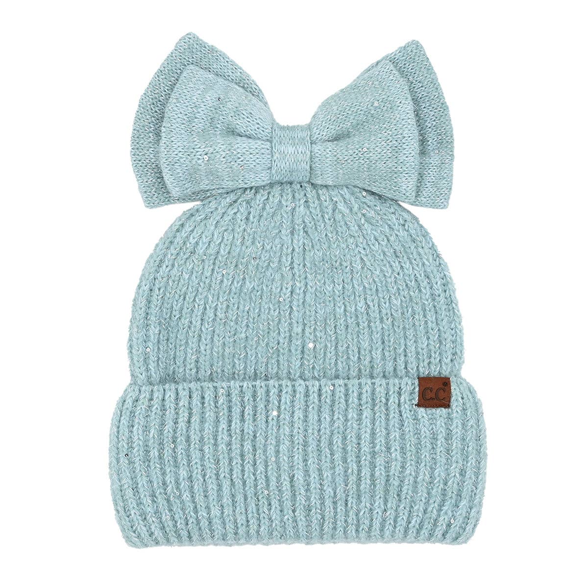 Sequin Bow Messy Bun C.C Beanie MBE0104: Black