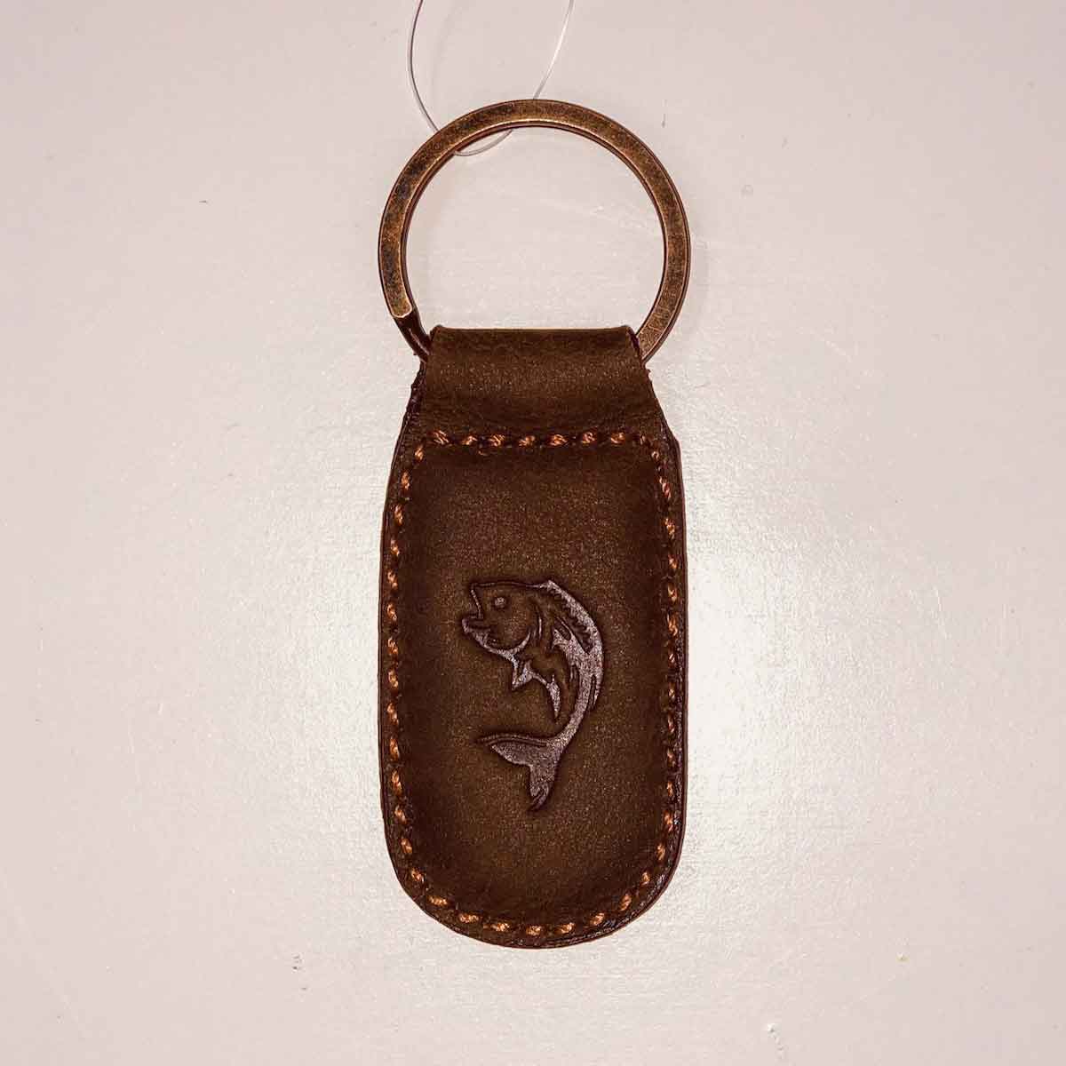 Fish Leather Embossed Keychain   Dark Brown   1.35x2.55