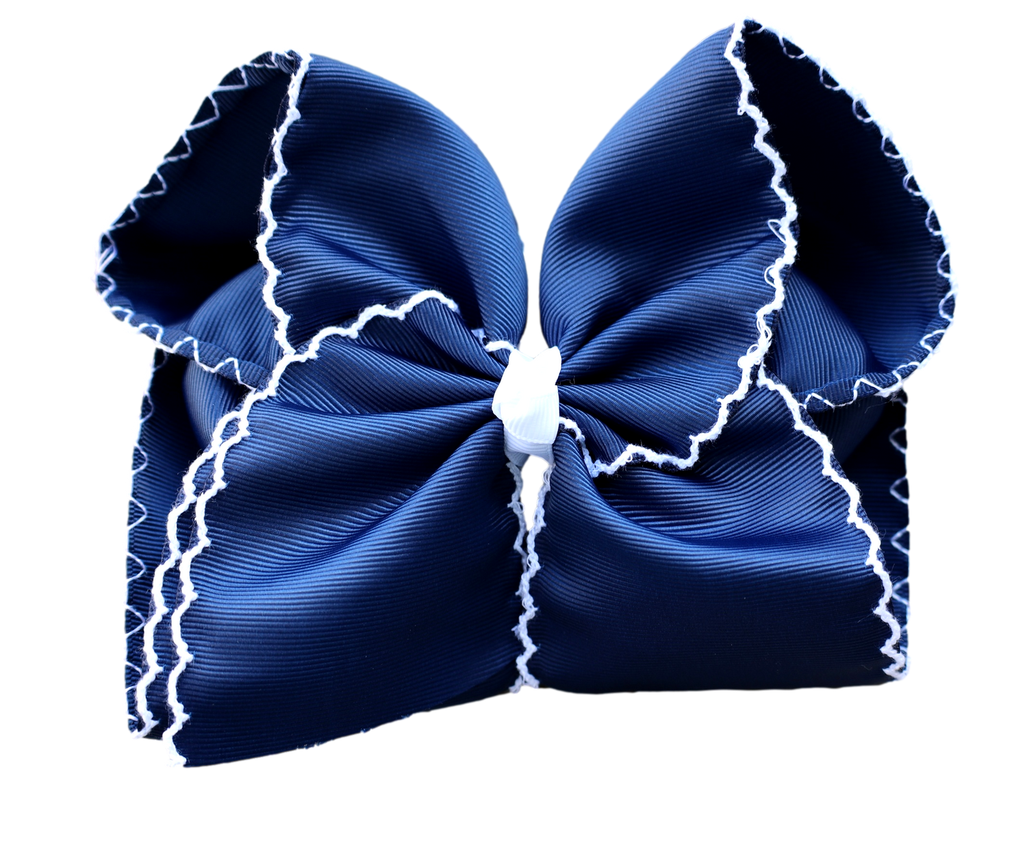 Navy Moon Stitch Bow : French Barrette / 6 inch