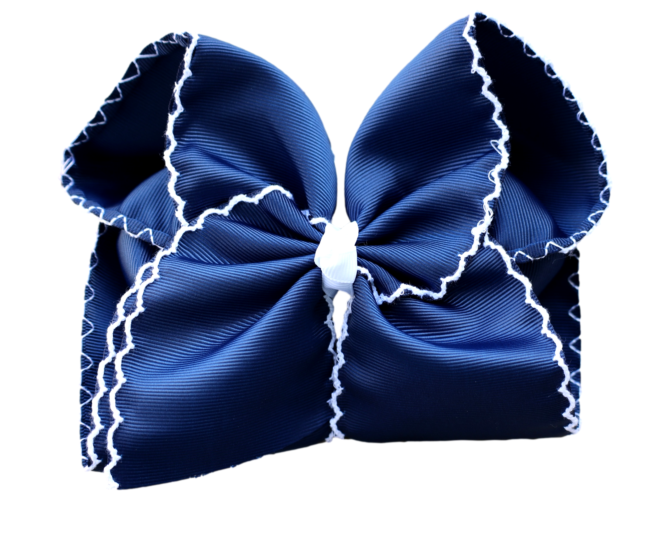 Navy Moon Stitch Bow : French Barrette / 6 inch