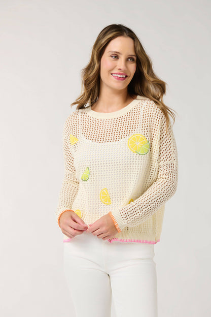 SHIRALEAH CITRUS MESH SWEATER: SIZE LARGE