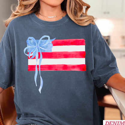 Coquette American Flag July 4th Graphic Shirt |Comfort Color: White / Large