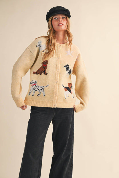 DOG KNIT SWEATER CARDIGAN: Red