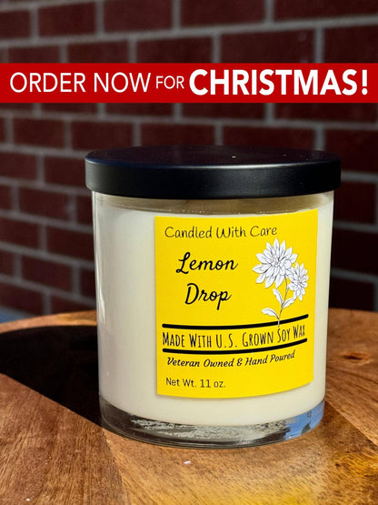Lemon Drop Natural Soy Wax Candle with Wood Wick: 12 oz.