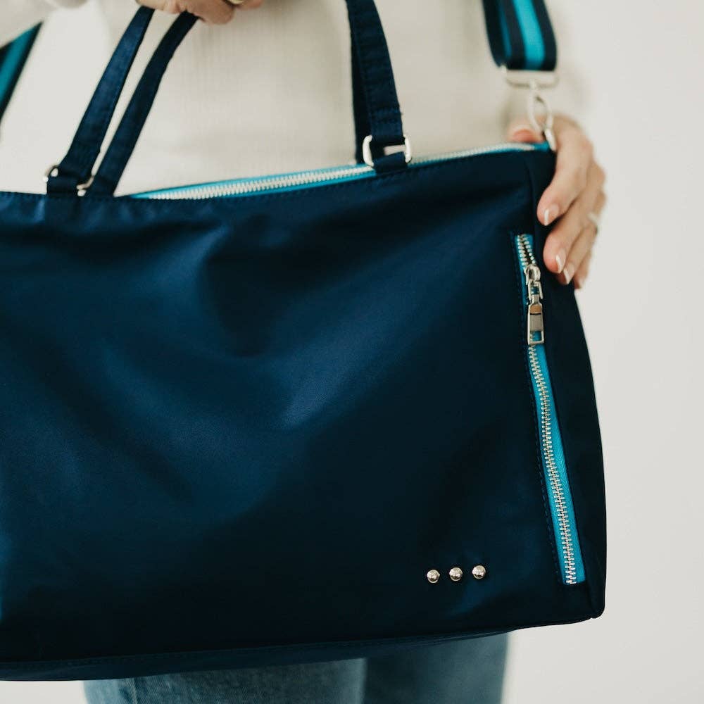 Nina Nylon Organizer Tote Bag: Navy