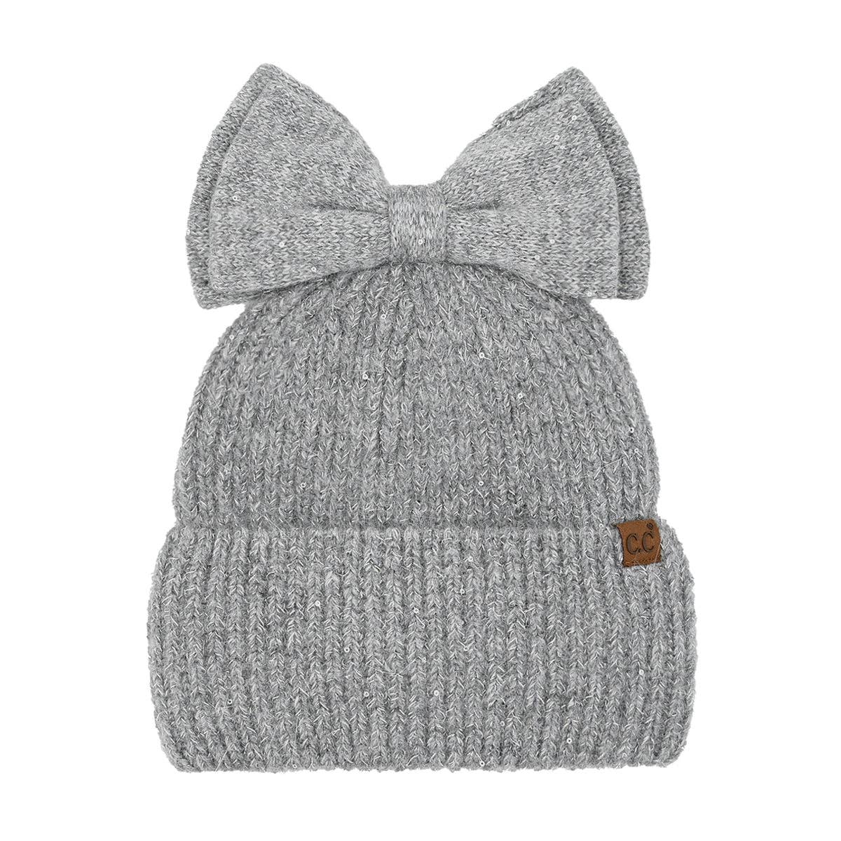 Sequin Bow Messy Bun C.C Beanie MBE0104: Black