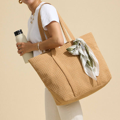 Quilted Tote Bag with Woven Texture: Light Blue / One / 5AG78035