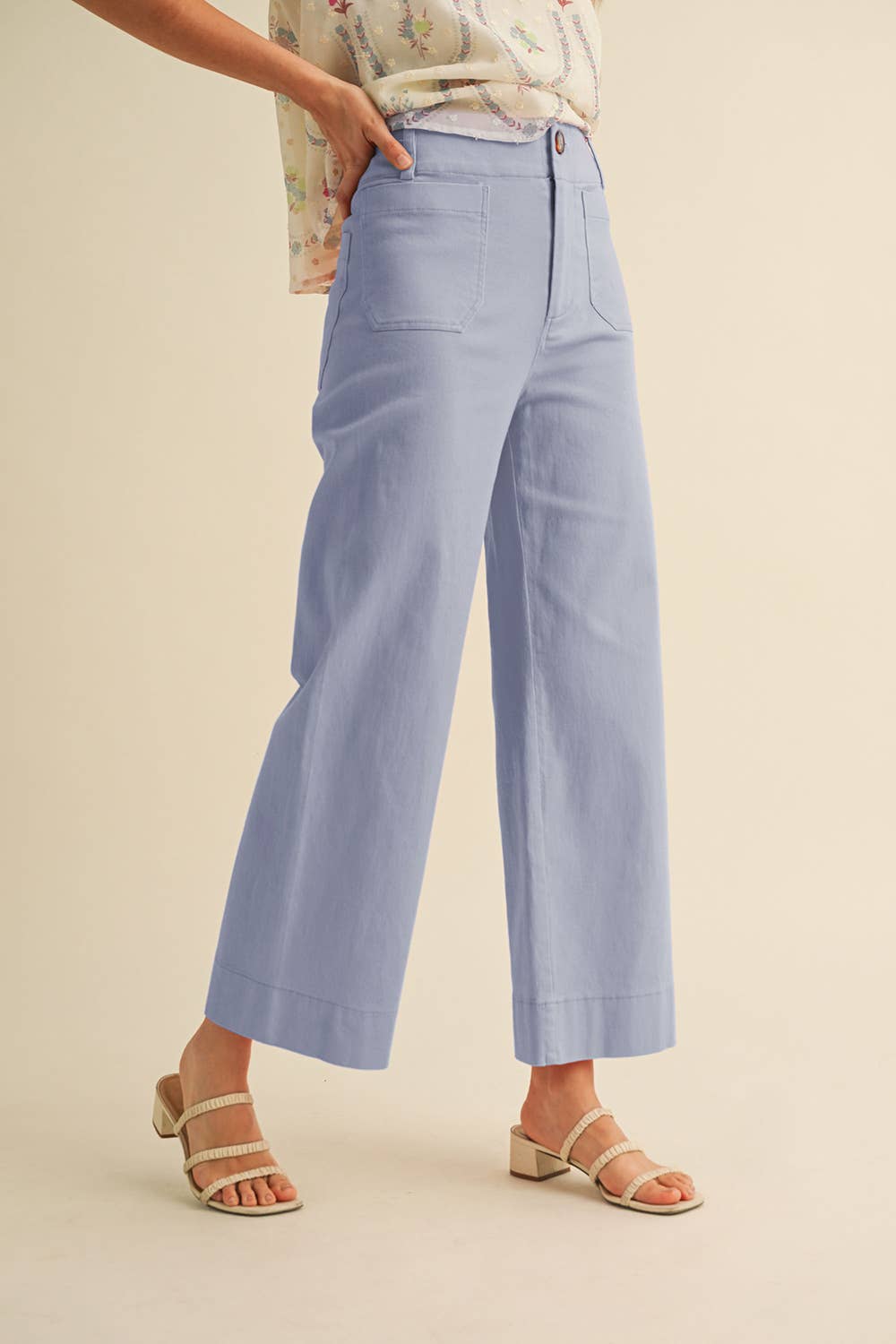 HIGH WAIST CROPPED WIDE LEG PANTS MP3303: Berry Pink / S