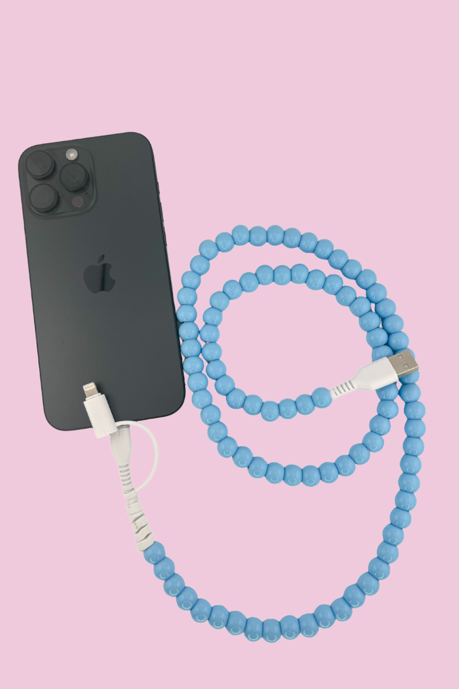 2 in 1 Beaded USB Charger- Light Blue: Light Blue