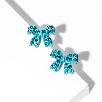 Crystal Rhinestone Bow Stud Earrings: Lt Col Topaz
